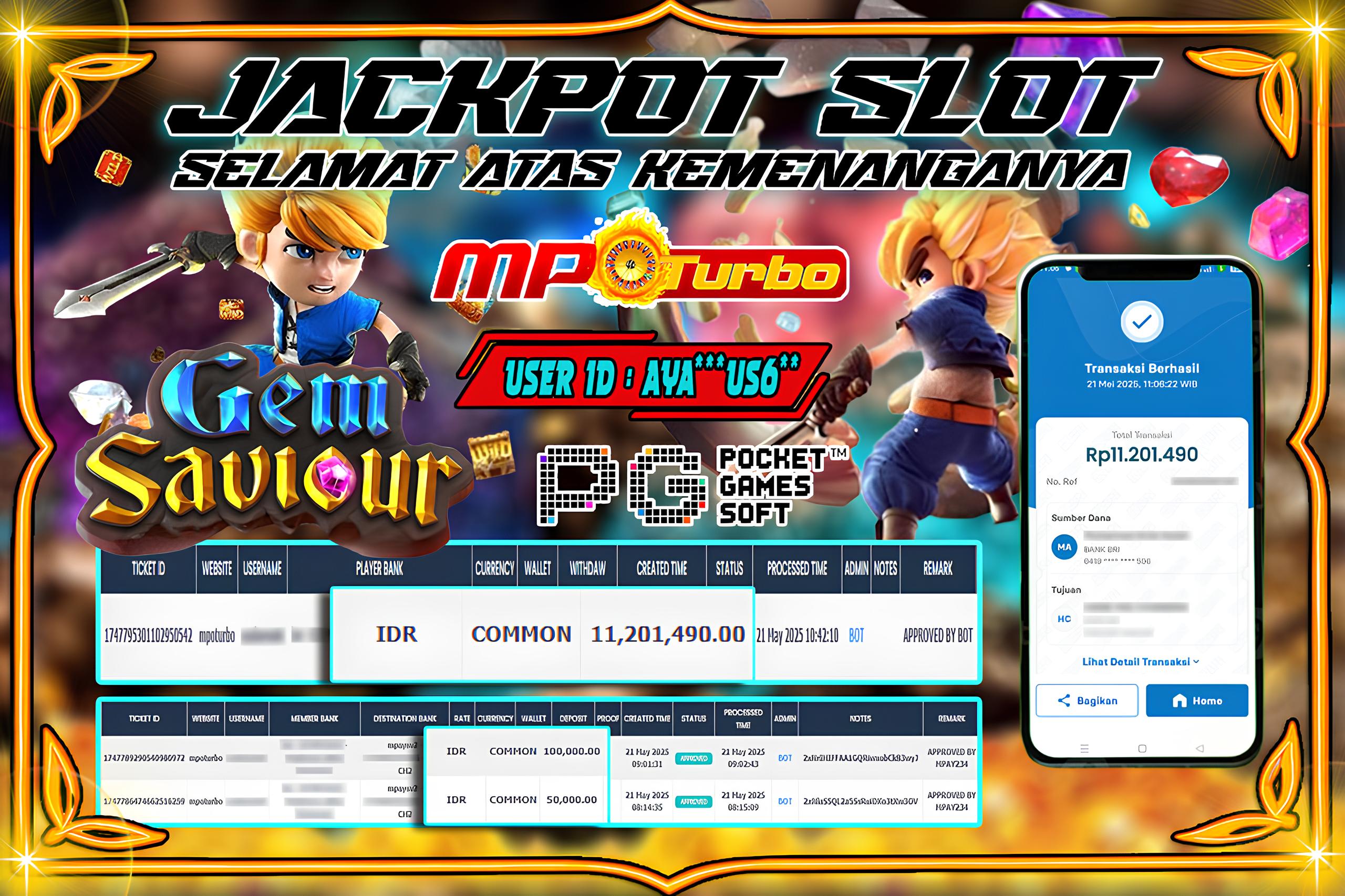 MPOTURBO JACKPOT SLOT GEM SAVIOUR - PG SOFT Rp 11,201,490.00,- LUNAS
